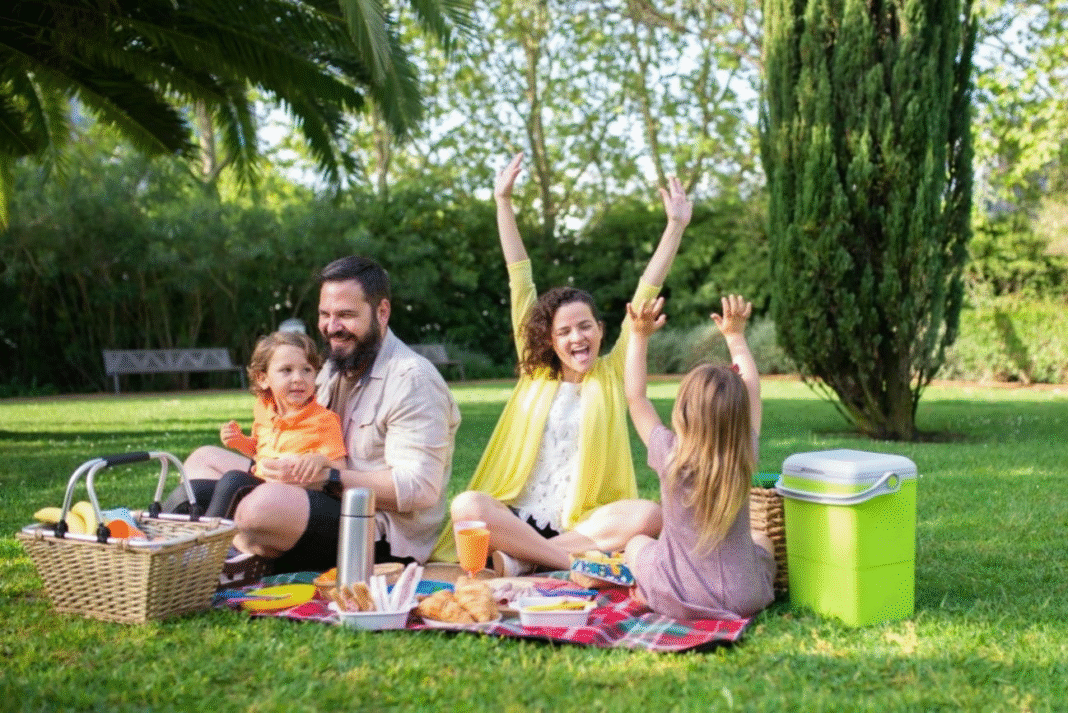 A family having a picnic in a park